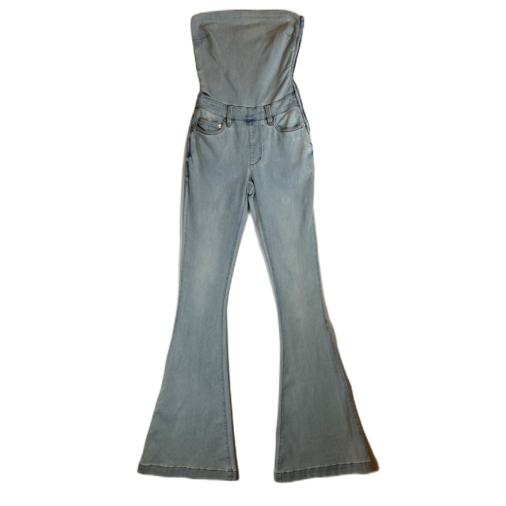 SER.O.YA Skylight‎ Y2K Strapless Denim Jeanette Jumpsuit Flare XXS Blue